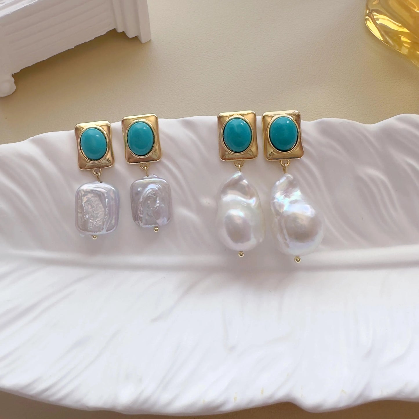 Baroque Pearl Dangle Earrings - Crafted with Brass
