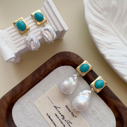 Baroque Pearl Dangle Earrings - Crafted with Brass
