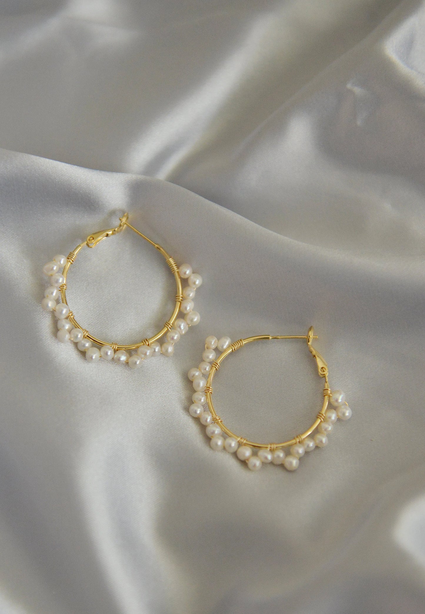 Handmade Freshwater Pearl Hoop Earrings - Crafted with Brass