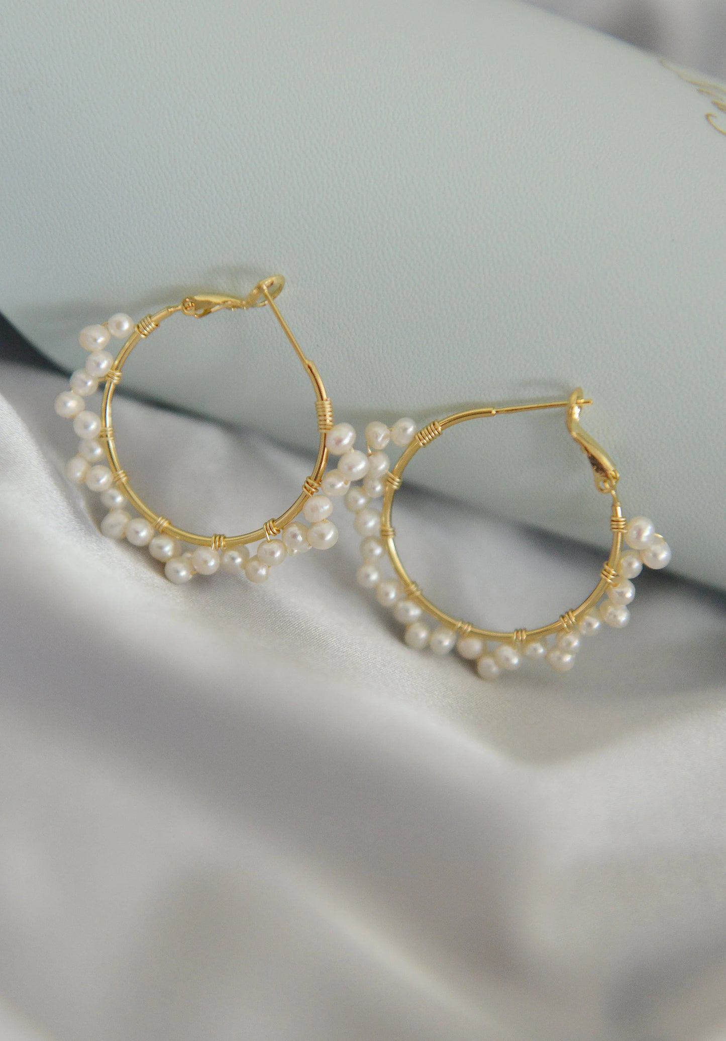 Handmade Freshwater Pearl Hoop Earrings - Crafted with Brass