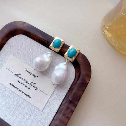 Baroque Pearl Dangle Earrings - Crafted with Brass