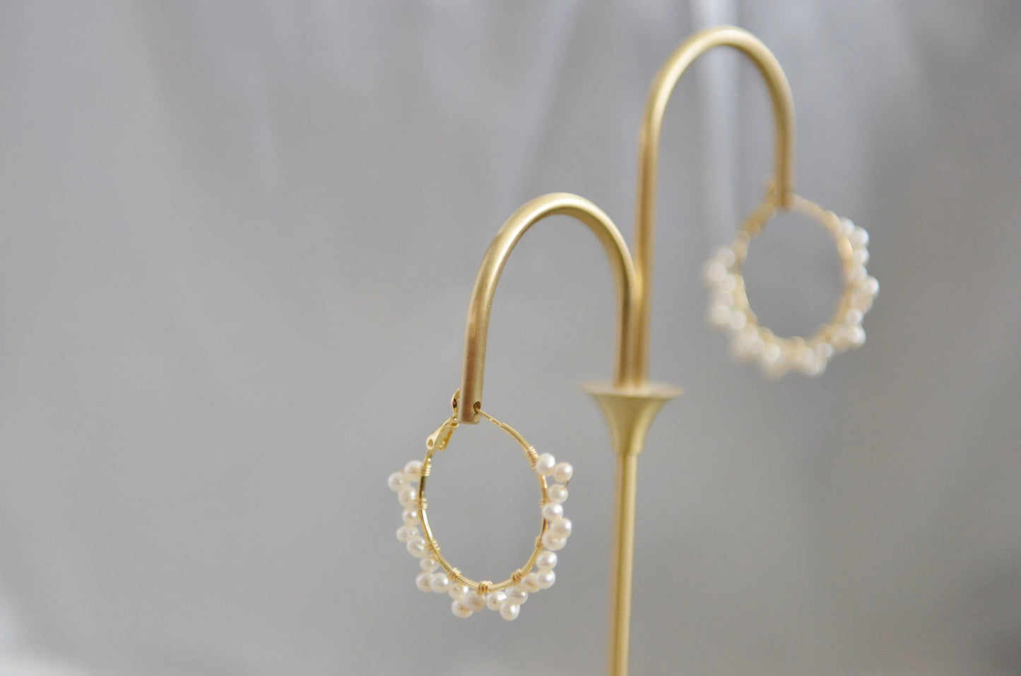 Handmade Freshwater Pearl Hoop Earrings - Crafted with Brass