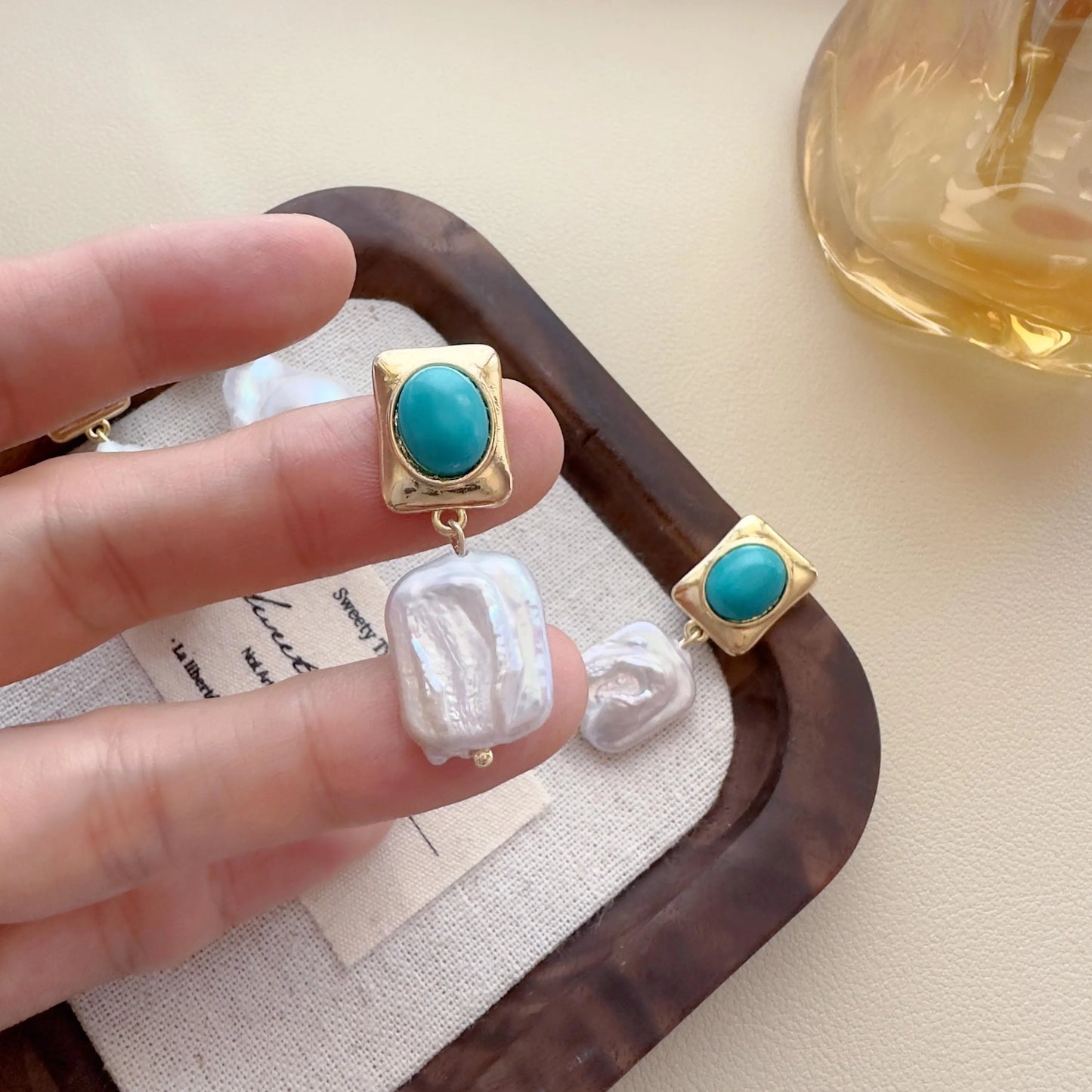 Baroque Pearl Dangle Earrings - Crafted with Brass
