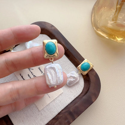 Baroque Pearl Dangle Earrings - Crafted with Brass