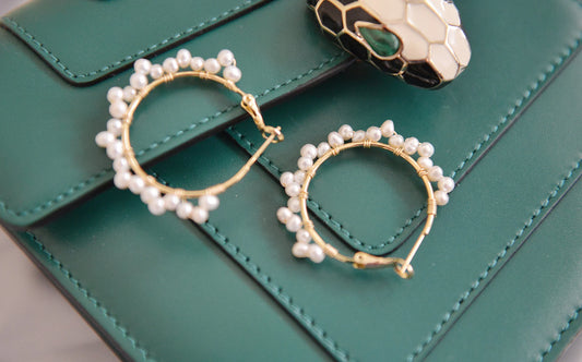 Handmade Freshwater Pearl Hoop Earrings - Crafted with Brass