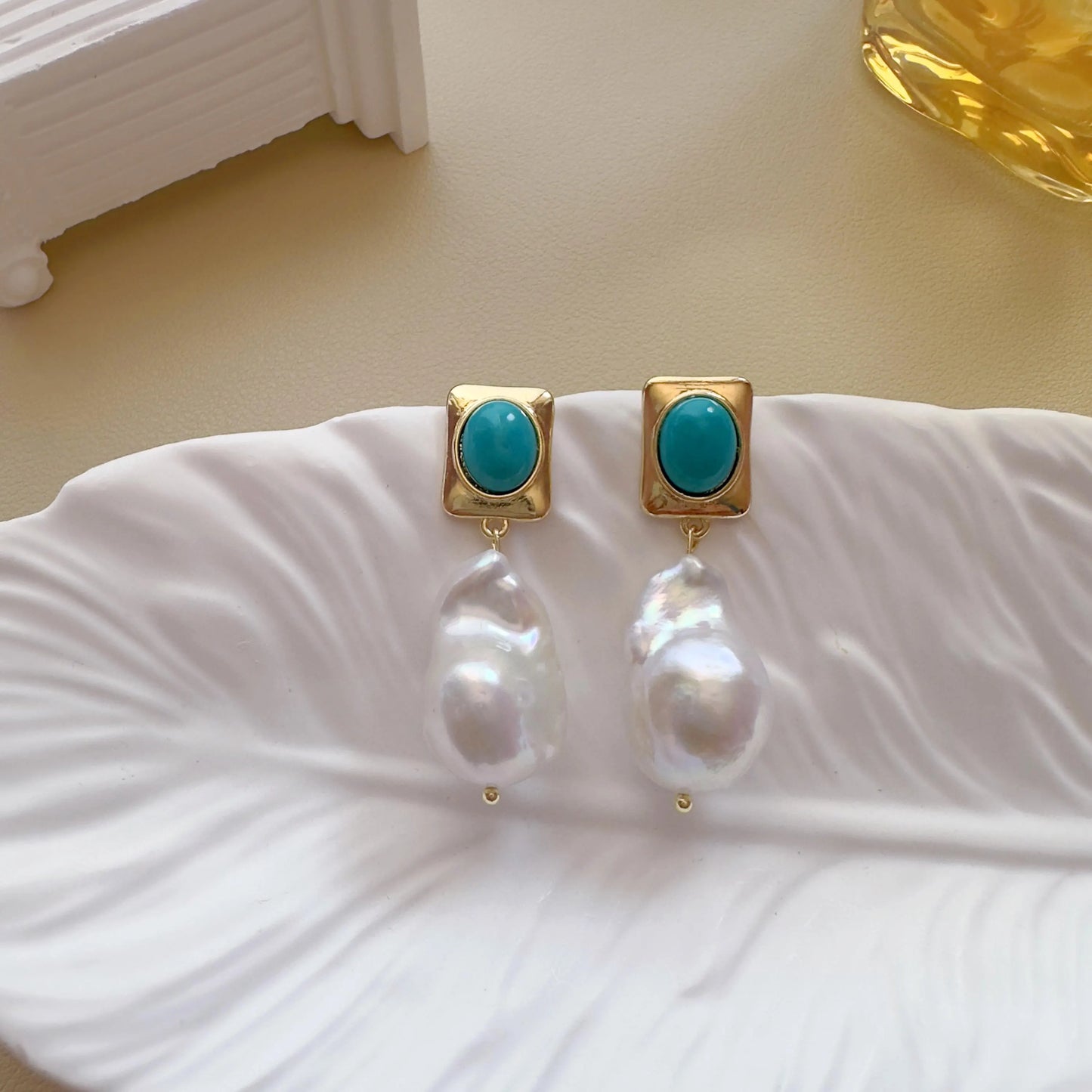 Baroque Pearl Dangle Earrings - Crafted with Brass