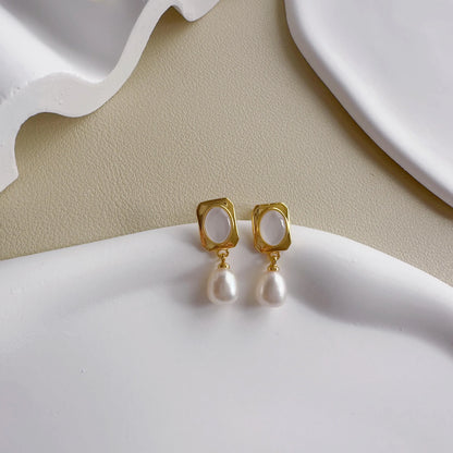 Dainty Pearl Drop Earrings - Crafted with Brass