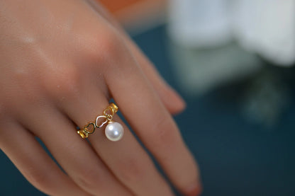 18K Gold Heart Ring with Freshwater Pearl - Crafted with sterling