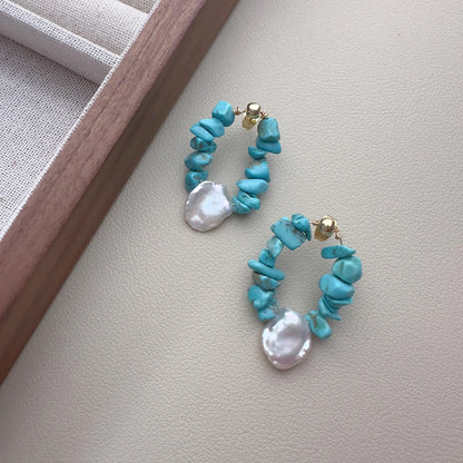 Turquoise Teardrop Hoop Earrings - Crafted with Brass