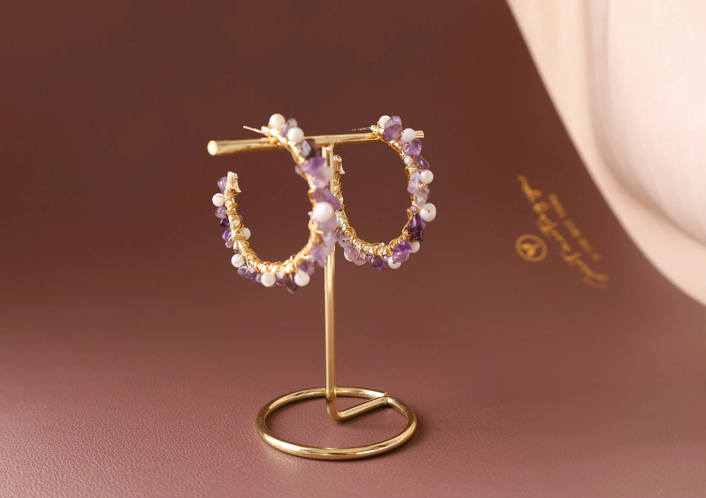 Handmade Amethyst & Pearl Hoop Earrings