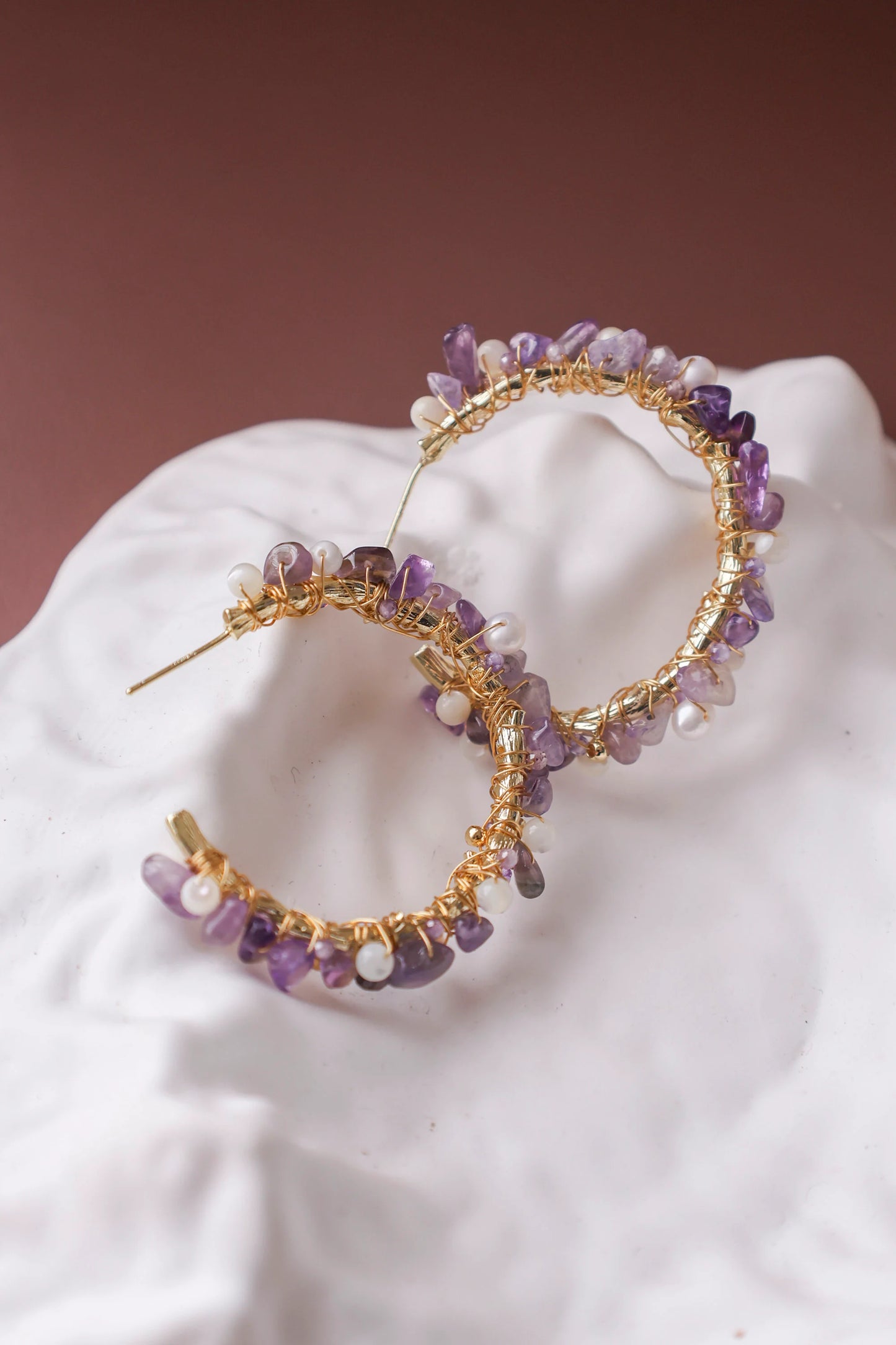 Handmade Amethyst & Pearl Hoop Earrings