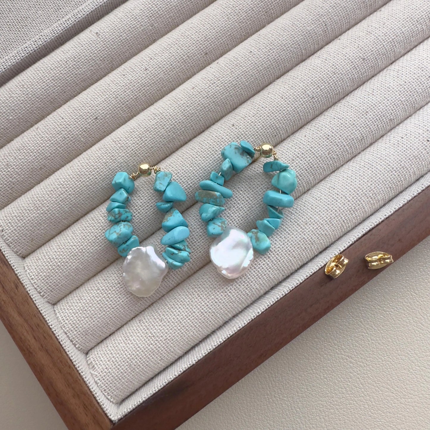Turquoise Teardrop Hoop Earrings - Crafted with Brass