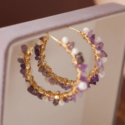 Handmade Amethyst & Pearl Hoop Earrings