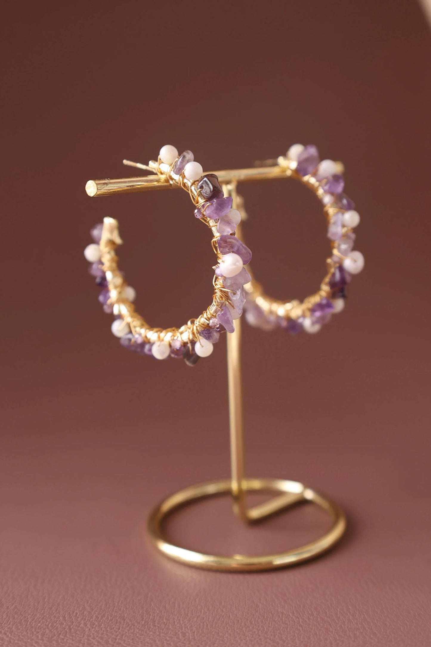 Handmade Amethyst & Pearl Hoop Earrings