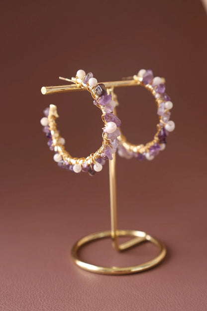 Handmade Amethyst & Pearl Hoop Earrings