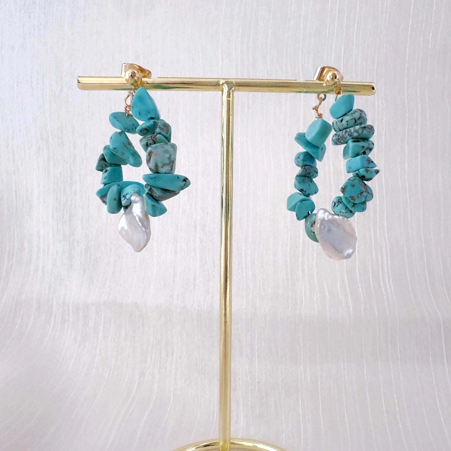 Turquoise Teardrop Hoop Earrings - Crafted with Brass