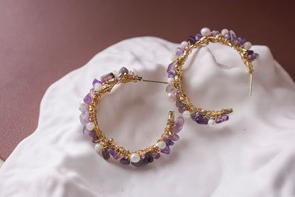 Handmade Amethyst & Pearl Hoop Earrings