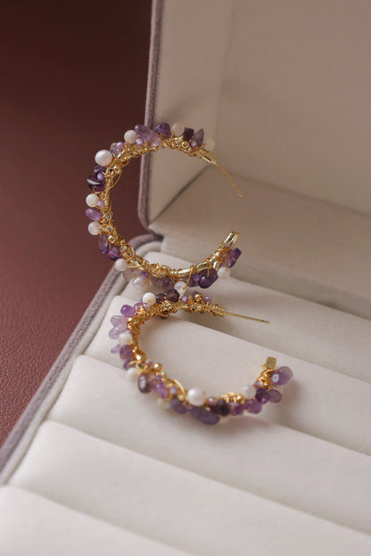 Handmade Amethyst & Pearl Hoop Earrings