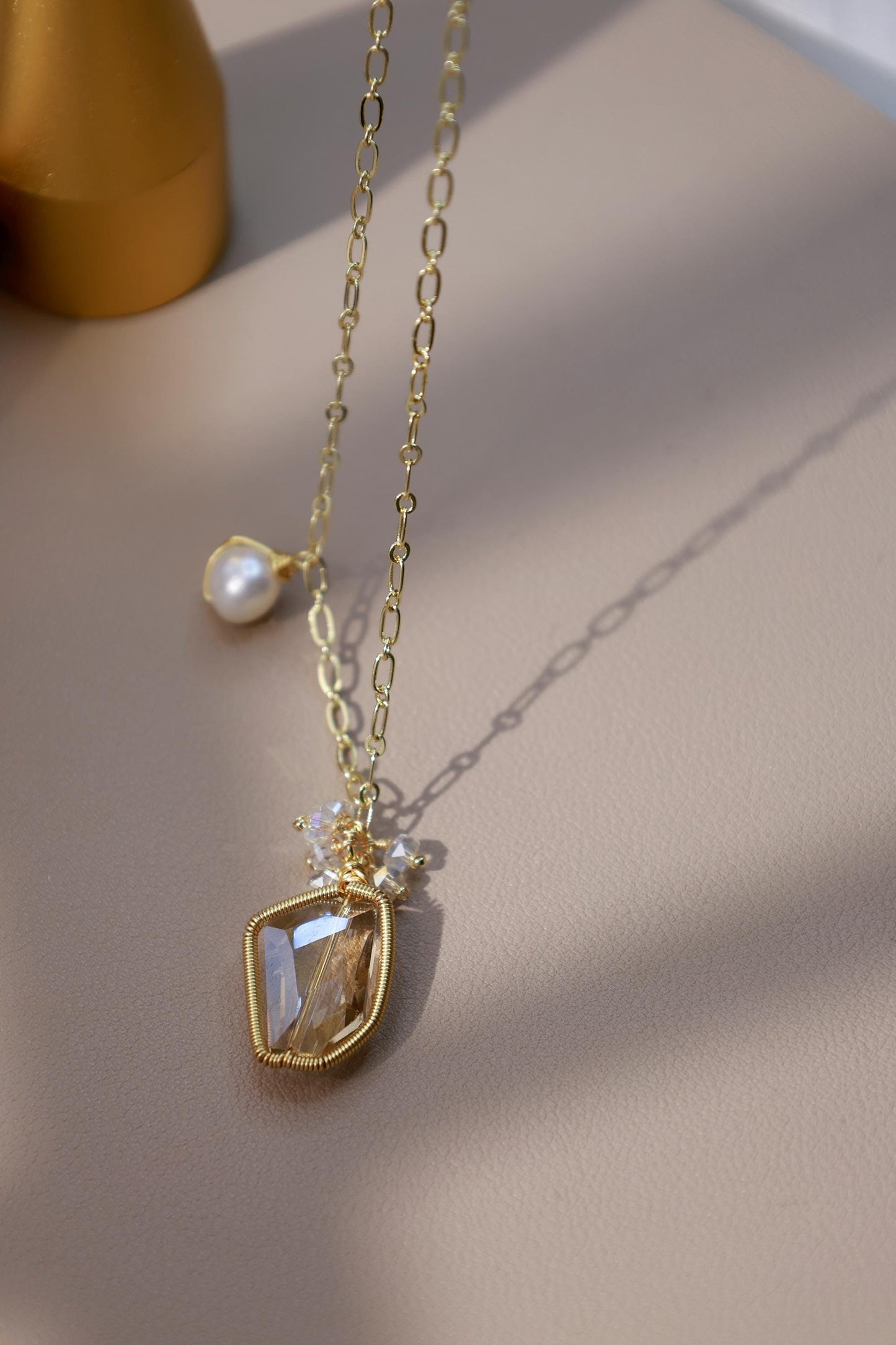 Raw Smoky Quartz & Pearl Hand-Wired Pendant