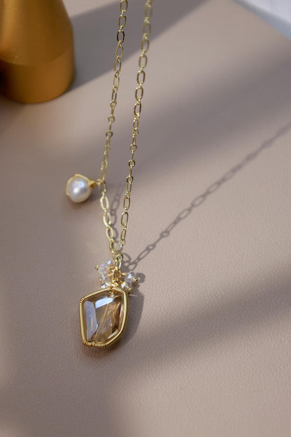 Raw Smoky Quartz & Pearl Hand-Wired Pendant