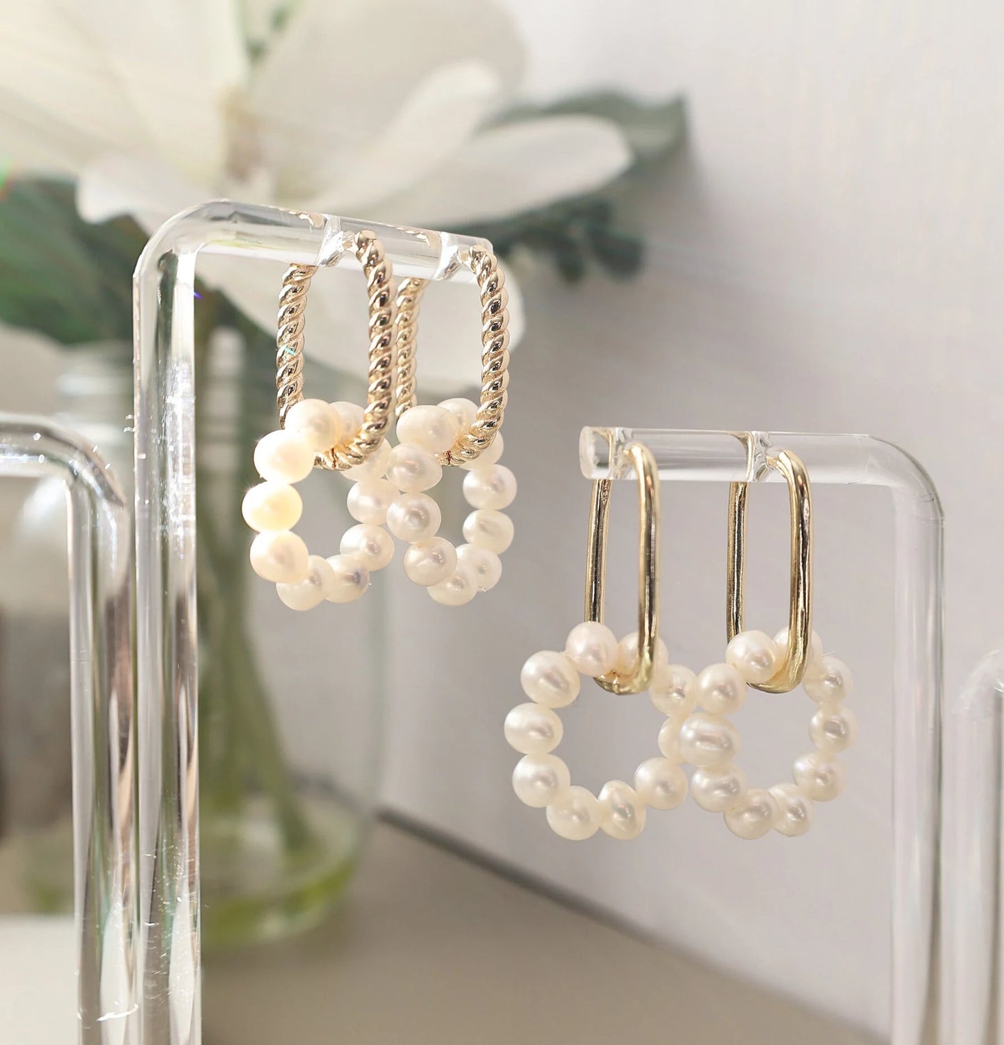Freshwater Pearl Hoop Earrings - Crafted with freshwater pearl