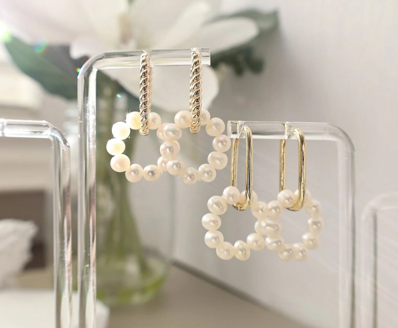 Freshwater Pearl Hoop Earrings - Crafted with freshwater pearl