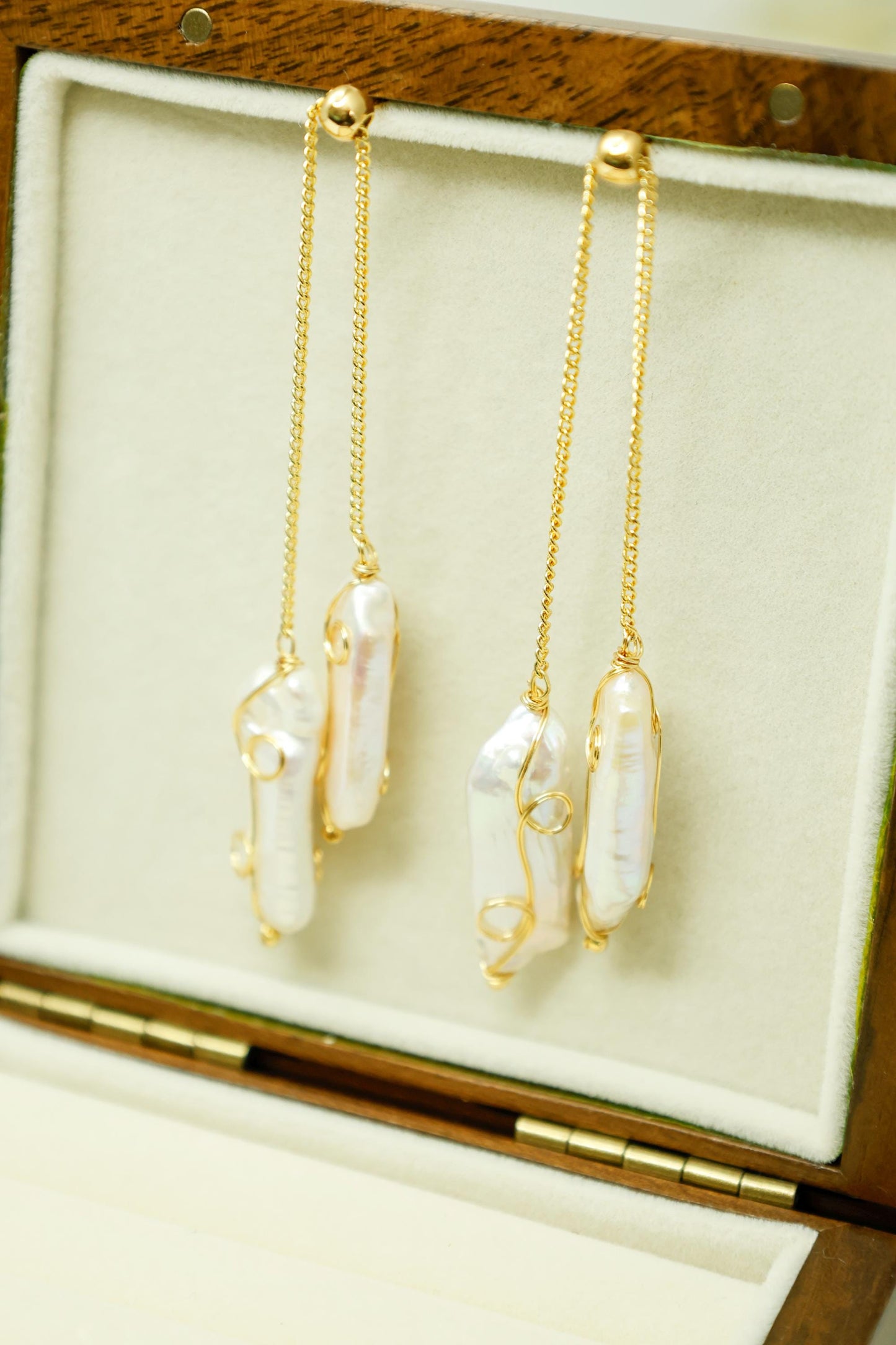 Gold Baroque Pearl Drop Earrings - Crafted with Brass