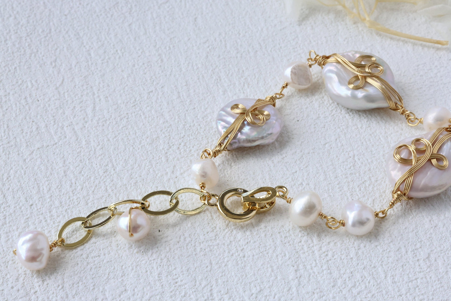 Large Baroque Pearl Wire-Wrapped Bracelet
