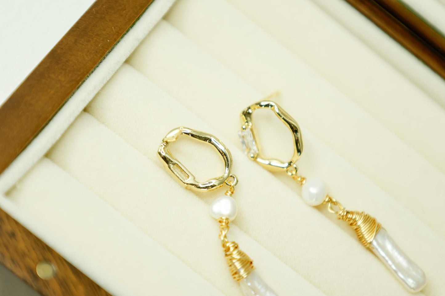 Crystal Point & Baroque Stick Pearl Hoops