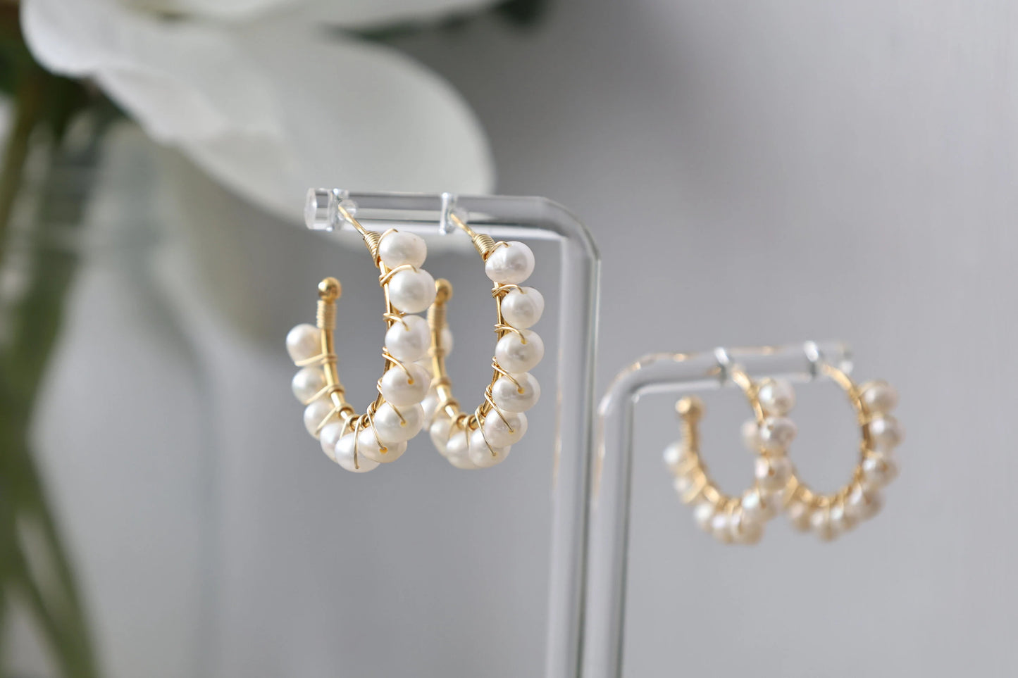 Freshwater Pearl Hoop Earrings - Crafted with freshwater pearl