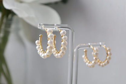Freshwater Pearl Hoop Earrings - Crafted with freshwater pearl