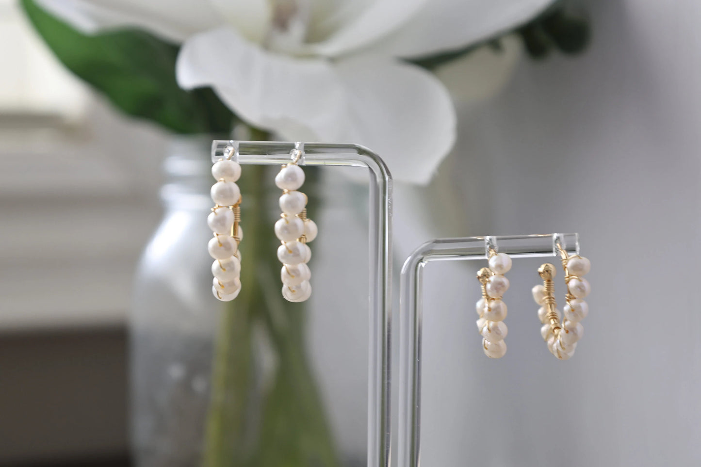 Freshwater Pearl Hoop Earrings - Crafted with freshwater pearl