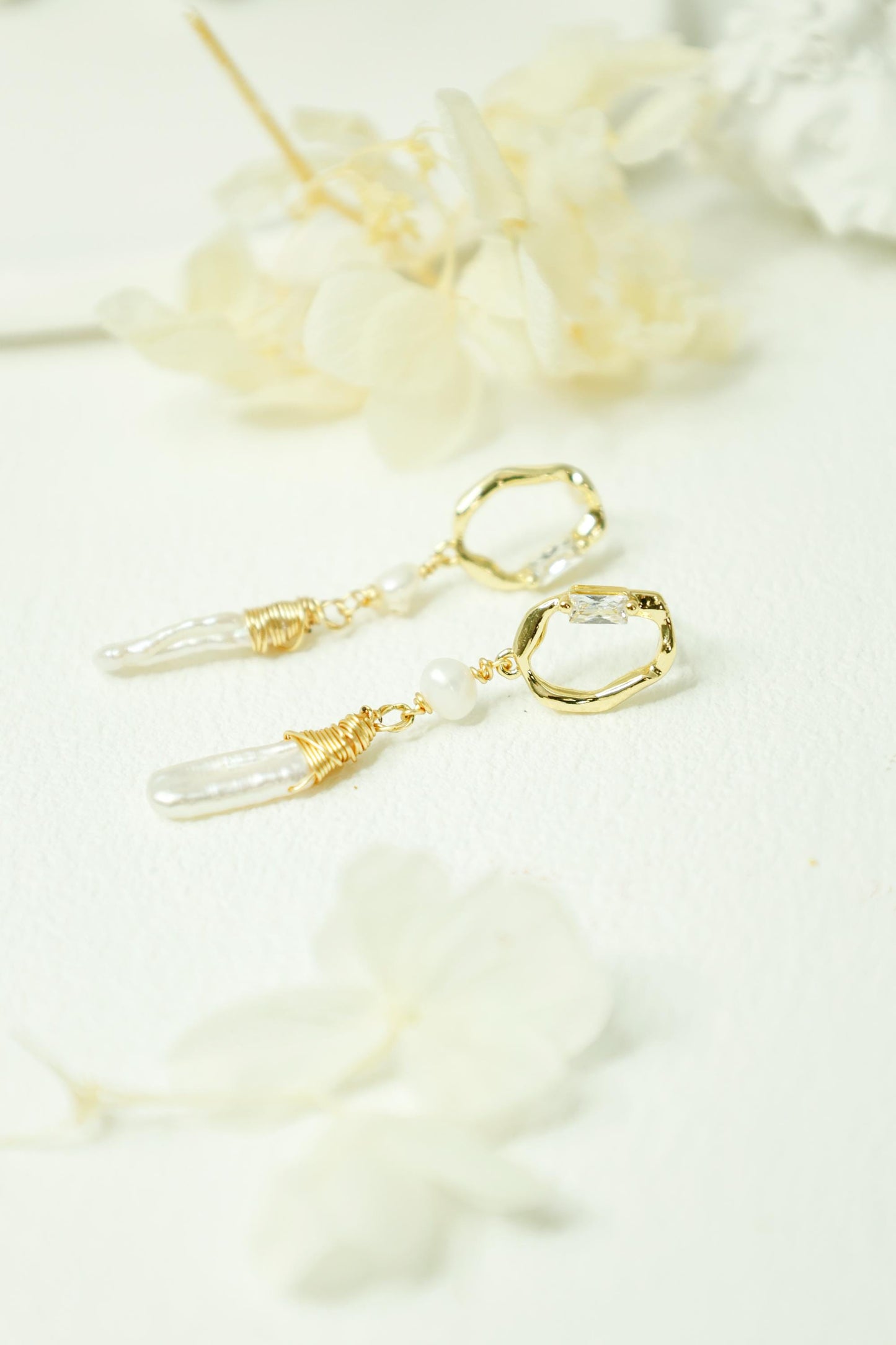 Crystal Point & Baroque Stick Pearl Hoops