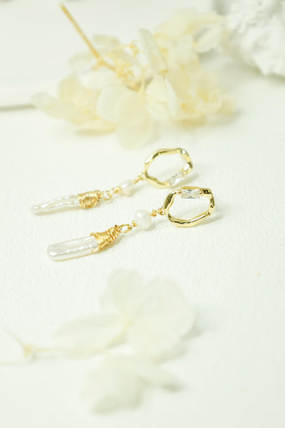 Crystal Point & Baroque Stick Pearl Hoops
