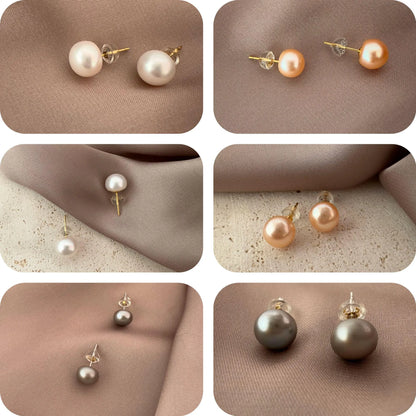 Sterling Silver Pearl Stud Earring Set - Crafted with Sterling silver