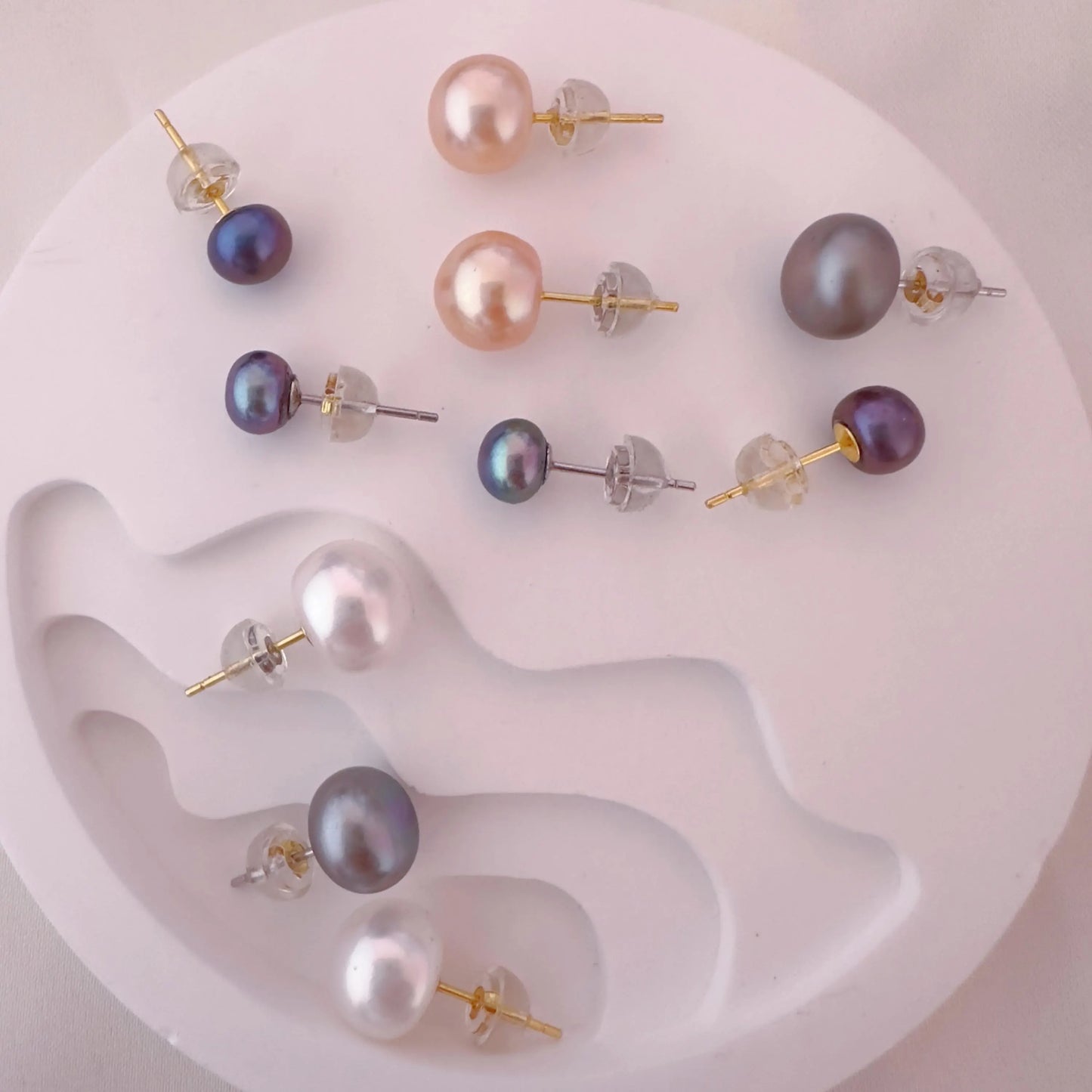 Sterling Silver Pearl Stud Earring Set - Crafted with Sterling silver