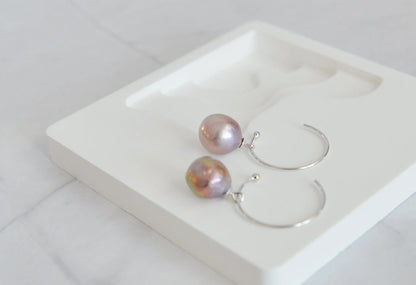 Handmade Baroque Pearl Hoop Earrings - Crafted with Silver