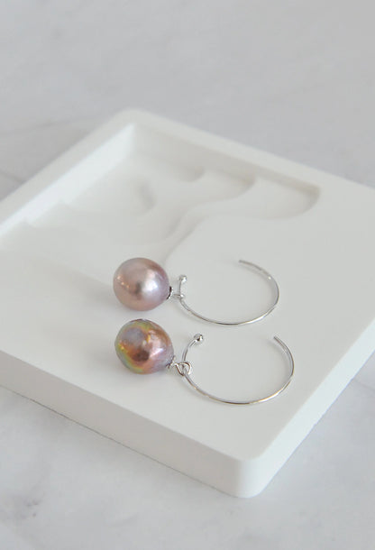 Handmade Baroque Pearl Hoop Earrings - Crafted with Silver