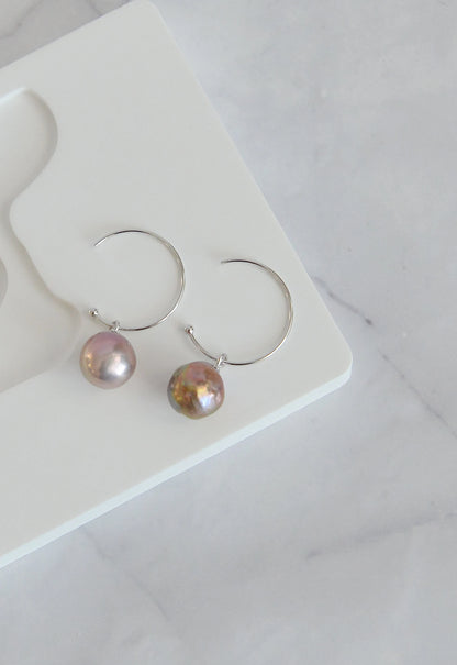 Handmade Baroque Pearl Hoop Earrings - Crafted with Silver