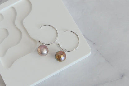 Handmade Baroque Pearl Hoop Earrings - Crafted with Silver
