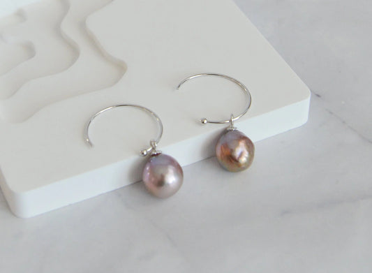 Handmade Baroque Pearl Hoop Earrings - Crafted with Silver