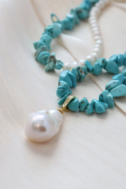 Turquoise & Baroque Pearl Necklace