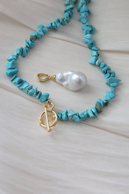 Turquoise & Baroque Pearl Necklace