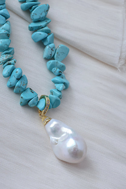 Turquoise & Baroque Pearl Necklace