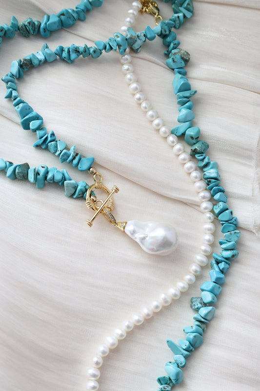 Turquoise & Baroque Pearl Necklace