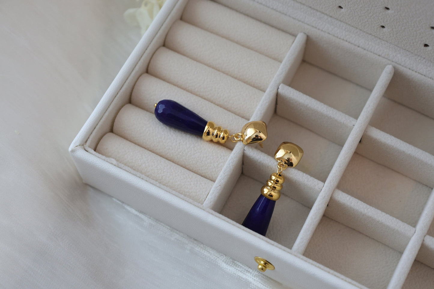 Gold Lapis Lazuli Drop Earrings - Crafted with Brass