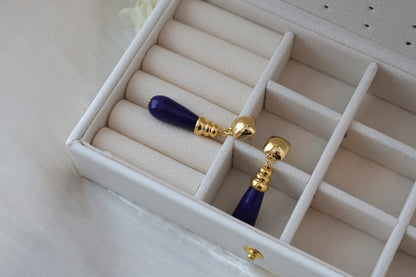 Gold Lapis Lazuli Drop Earrings - Crafted with Brass