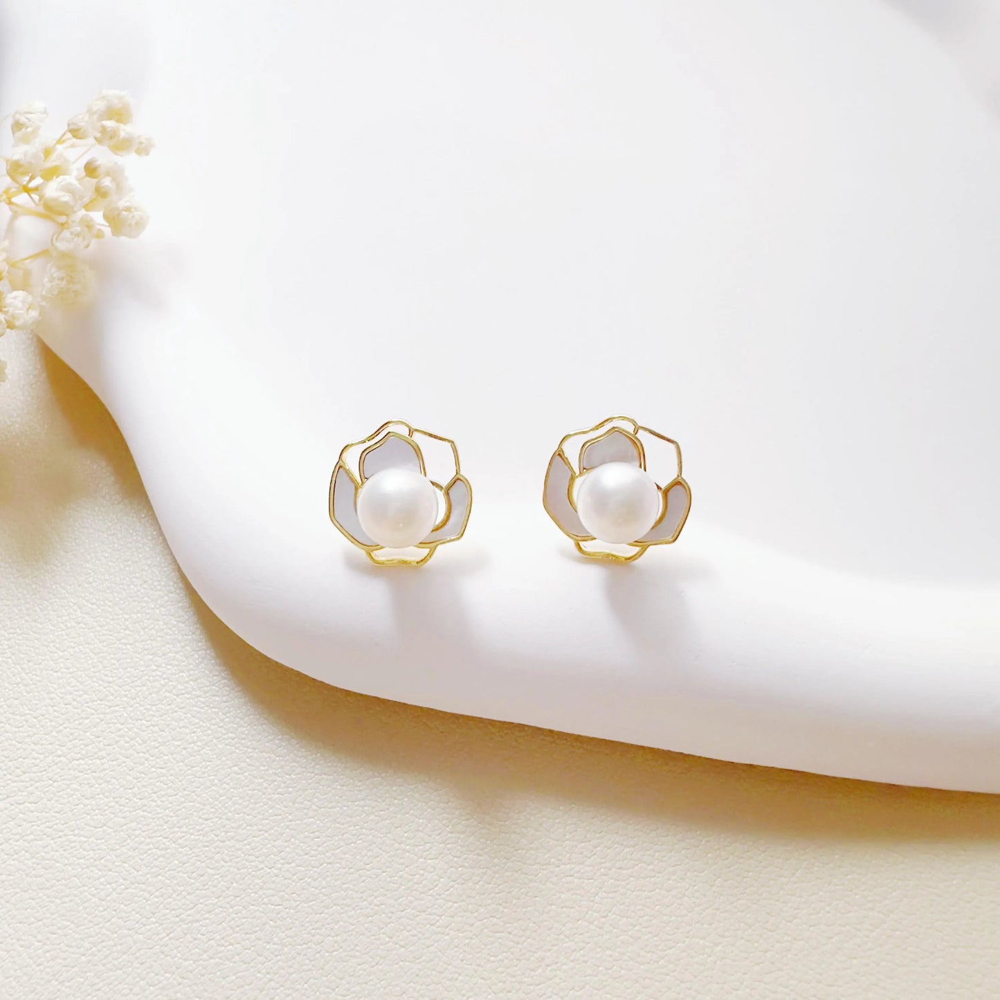 Freshwater Pearl Jewelry Set | Gold Earrings & Necklace |Bridal Gift