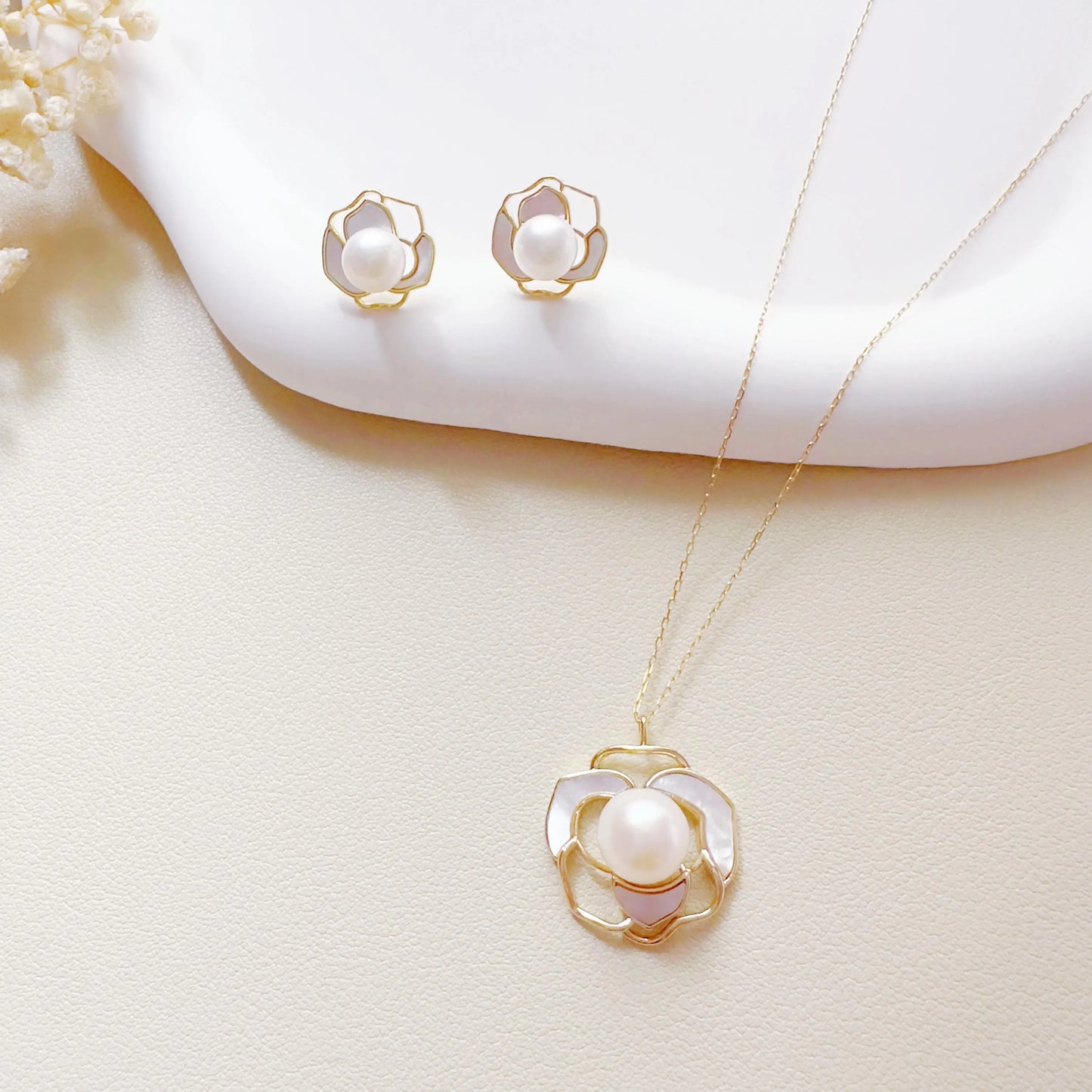 Freshwater Pearl Jewelry Set | Gold Earrings & Necklace |Bridal Gift