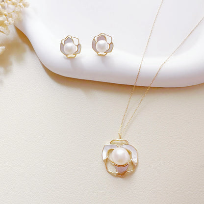 Freshwater Pearl Jewelry Set | Gold Earrings & Necklace |Bridal Gift